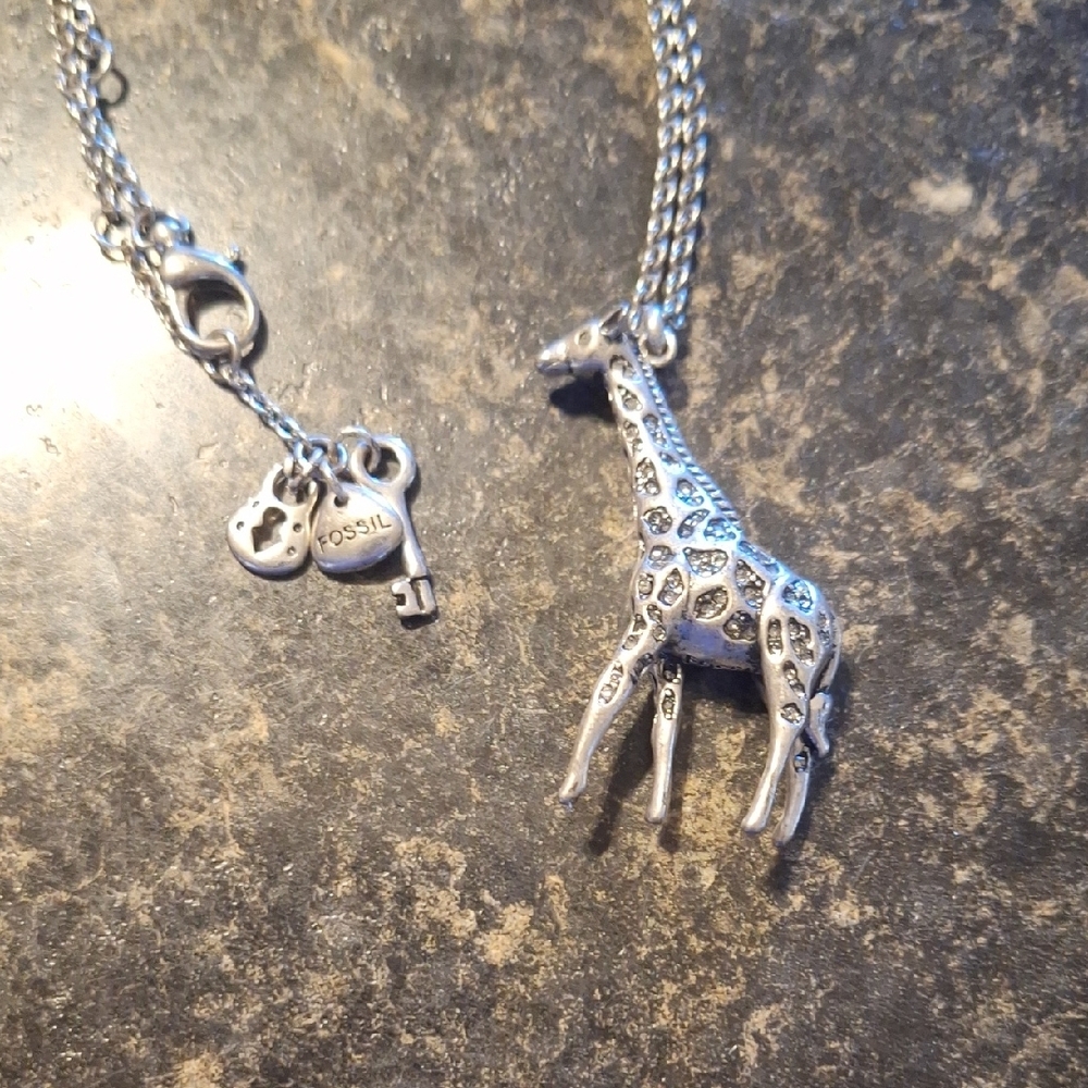 Fossil Silver Giraffe and Fossol Print Necklace Set